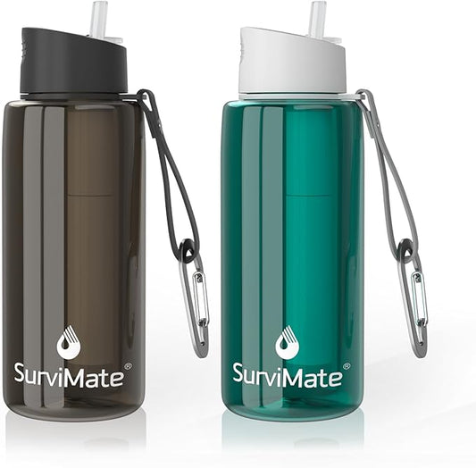 SurviMate Purified Water Bottle for Camping, Hiking, Backpacking and Travel, BPA Free with 5-Stage Intergrated Filter Straw