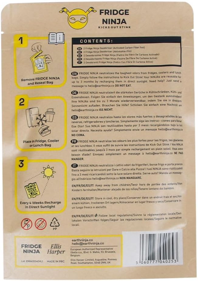 Fridge Ninja Compact Fridge Deodorizer (2 Pack) - More Effective Than Baking Soda - Compact Size Refrigerator Deodorizer Made of Activated Carbon