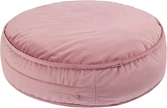 Round Floor Pillow Cover Velvet Throw Seating Pouf Yoga Meditation Cushion Plush Case Reading Room Decor Cover Only (25.6IN, Dusty Rose)