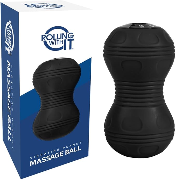 Vibrating Peanut Massage Ball - Deep Tissue Trigger Point Therapy, Myofascial Release - Handheld, Cordless - 4 Intensity Levels - Dual Lacrosse Ball Vibration Massager (Black)