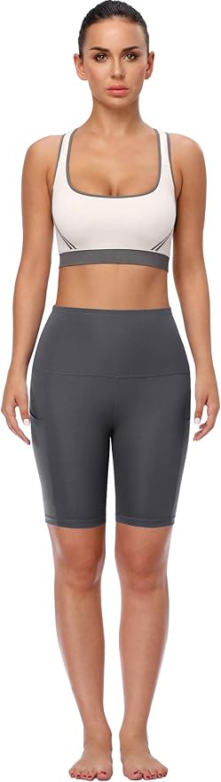 CADMUS Women's High Waist Spandex Yoga Shorts for Bike Running Two Side Pockets