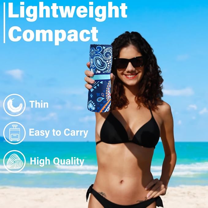 2 Pack Microfiber Lightweight Beach Towel Sand Free Quick Dry Absorbent Thin Compact Towels for Swimming Pool Camping Beach Accessories Large Easy Pack Travel Things for Vacation Essentials Gift