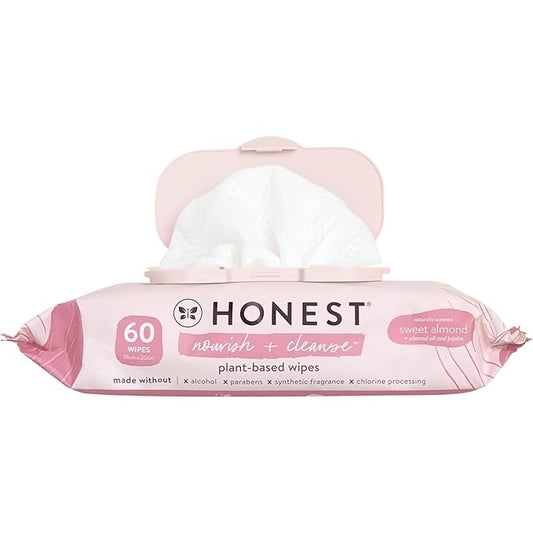 The Honest Company Nourish + Cleanse Naturally Scented Wipes | Cleansing Multi-Tasking Wipes | 99% Water, Plant Based, Hypoallergenic | Sweet Almond, 60 Count