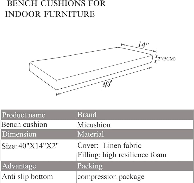 Piano Bench Cushions 40x14 Inch for Reading Nook with Ties Non Slip Picnic Bench Pad for Kitchen Dining Table Seat, Navy Blue