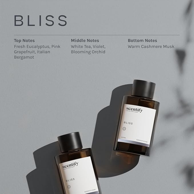 Scentify Bliss Aroma Oil Refill Scent for Oil Diffusers - Eucalyptus, Bergamot, Tea & Powdery Scents - Luxurious Relaxing Aromatherapy Diffuser Fragrance 100ml, 3.38 oz