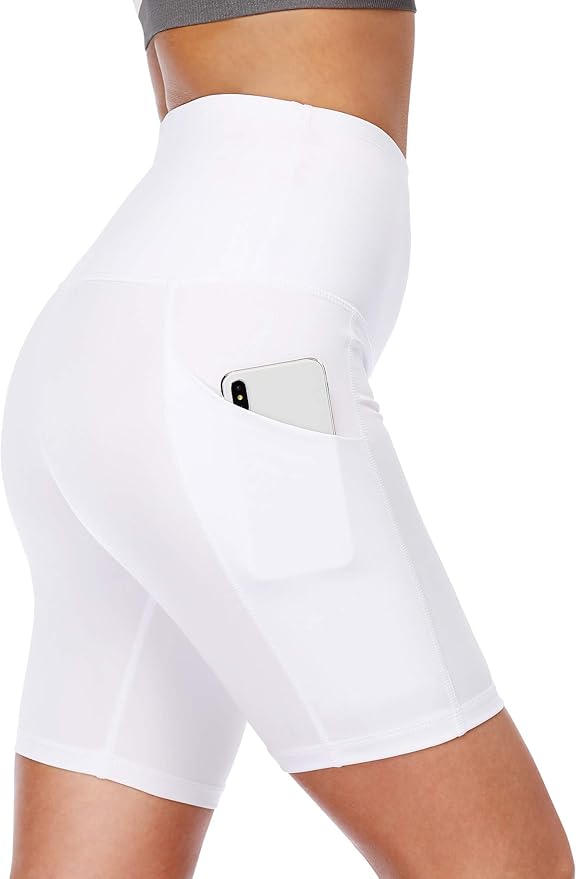 CADMUS Women's High Waist Spandex Yoga Shorts for Bike Running Two Side Pockets