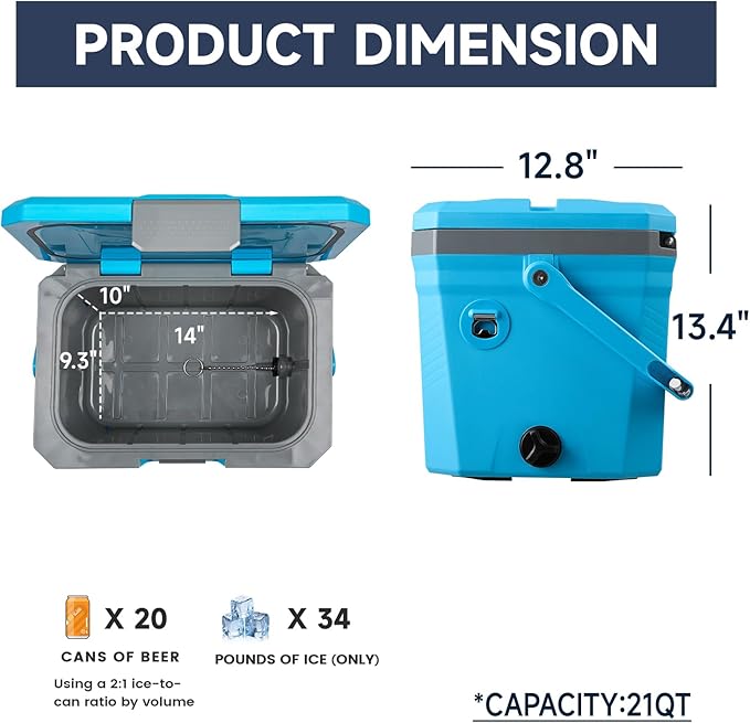 EchoSmile Portable Cooler 20L/21qt, Outdoor Insulated Ice Chest Box