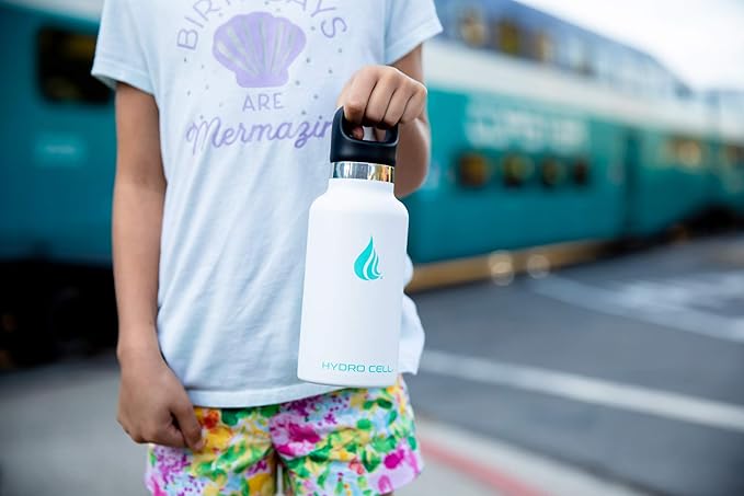 HYDRO CELL Stainless Steel Water Bottle with Straw & 2 Standard Mouth Lids (32oz 24oz 20oz 16oz) Keeps Liquids Hot or Cold w/Double Wall Vacuum Insulated Leak Proof Sport Design (White 16oz)