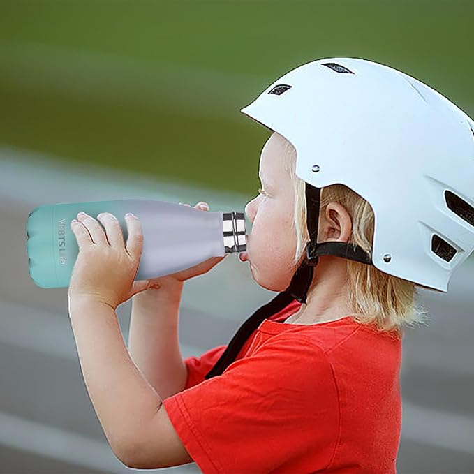 Insulated Water Bottle, 2 Pack-9oz Stainless Steel Water Bottles with straw lid, Metal Sports Water Bottles for Boys,Girls, Double Wall Vacuum BPA-Free Flask for School (Sunset & Sea)