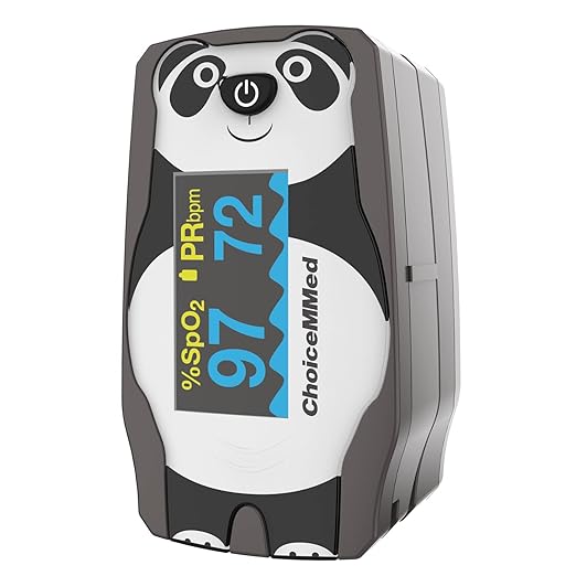 CHOICEMMED OLED Panda Pediatric Pulse Oximeter Fingertip – SP02 Pulse Oximeter for Kids – Children Blood Oxygen Saturation Monitor with Color OLED Screen - Child O2 Saturation Monitor with Batteries (Not for Infant or Newborn)