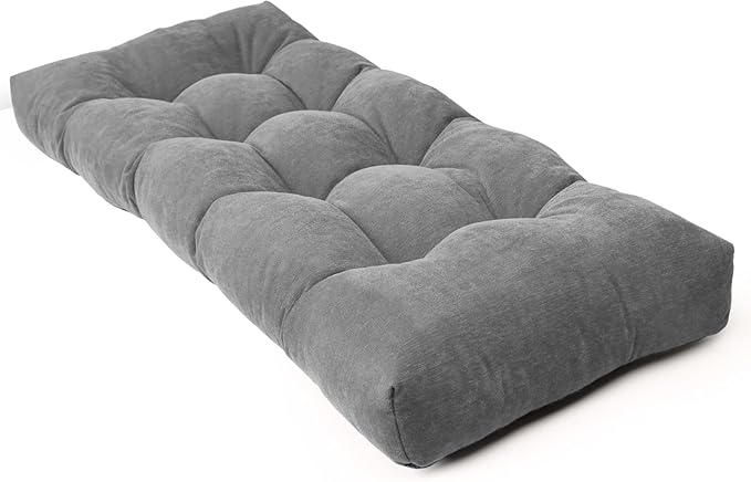 Bench Cushion 42 Inch - Chenille Fabric, High-Density Foam, Non-Slip Bottom, Soft Durable Indoor Tufted Long Seat Cushion for Window Garden Furniture (Gray, 42x16x4 Inch)
