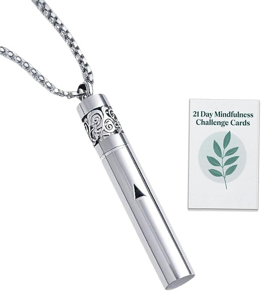 Mindfulness Breathing Necklace & Essential Oil Diffuser for Women Men Gift 2-in-1 Stainless Steel Breathlink Jewelry for Inner Balance, Daily Focus, Yoga, and Meditation
