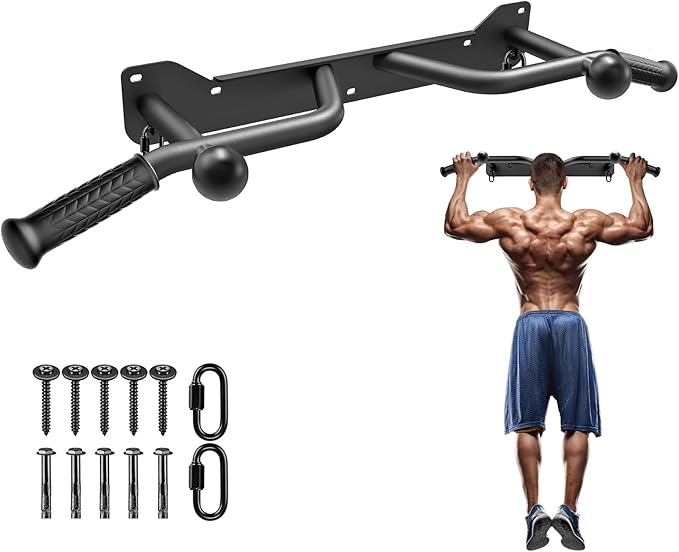 Kipika Pull Up Bar for Doorway Wall Mounted Multi-Grip Strength Bar with Resistance Band Hooks | Heavy-Duty Multifunctional Chin Up Bar for Home Gym Workout | 39-Inch Wide 600 Lbs Capacity