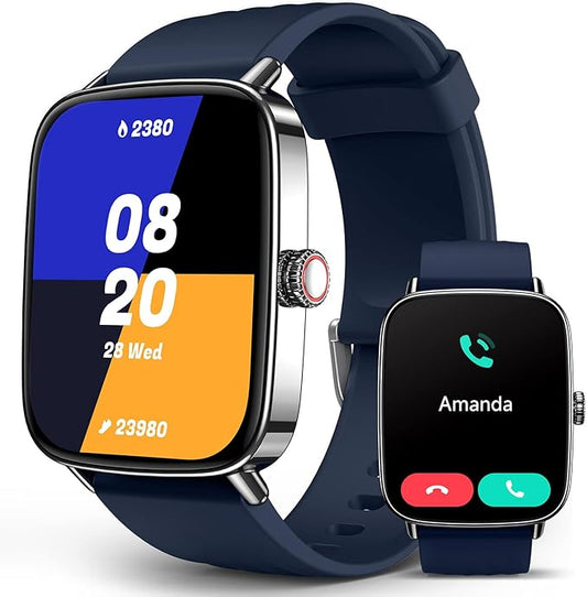 2025 Smart Watches for Men Women, 1.85" AI Voice Smartwatch, 24/7 Heart Rate Monitor, Stress/SpO2/Sleep Tracker, IP68 Waterproof, Weather, 100+ Sports Fitness Tracker for Android iOS Blue