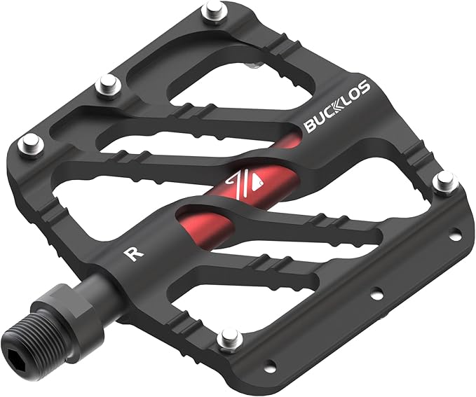 BUCKLOS MTB Flat Pedals Mountain Bike Pedals, 3 Bearings CNC Adult Road Bike Pedals, Bicycle Platform Aluminum Alloy Non-Slip Pedal for Gravel Bike/BMX 9/16"(Black)