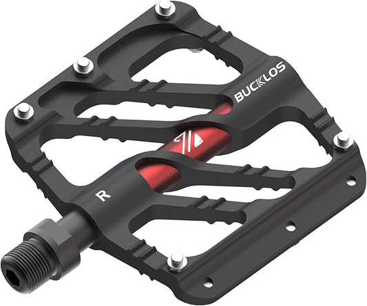 BUCKLOS MTB Flat Pedals Mountain Bike Pedals, 3 Bearings CNC Adult Road Bike Pedals, Bicycle Platform Aluminum Alloy Non-Slip Pedal for Gravel Bike/BMX 9/16"(Black)