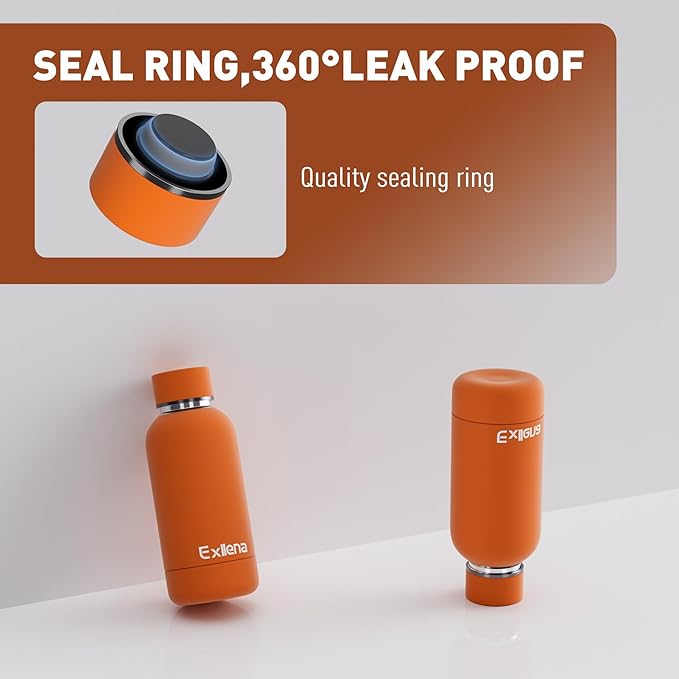 Small Water Bottle 12oz with Clip, Double Wall Stainless Steel Vacuum Small Insulated Water Bottle Keeps Drinks Cold 24 Hrs/Hot 12 Hrs for Kids Handbag School BPA Free (Bright Orange)