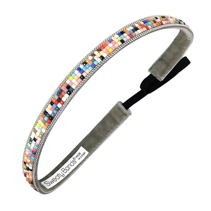 Sweaty Bands Womens Girls Headband - Non-Slip, Velvet-Lined Fashion Hairband - Bling It Glitzy Goddess 5/8-Inch
