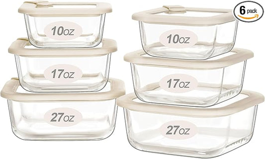 Urban Green Glass Food Storage Containers with Glass Lids, Microwave Safe Food Container Set, Airtight Meal Prep Containers, LeakProof, 100% Plastic Free, 6 Pack