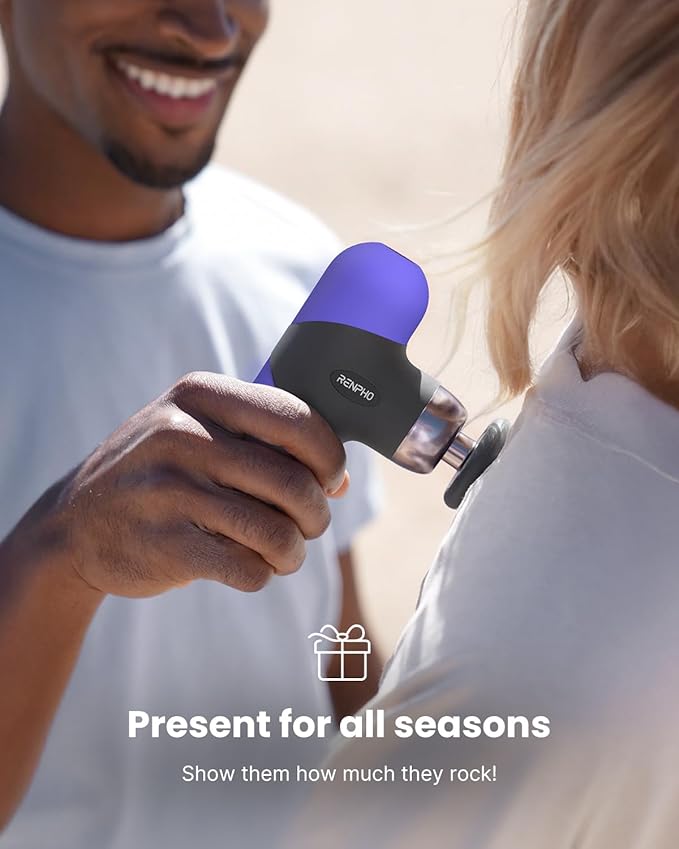 RENPHO Mini Thermal Massage Gun with Heat, Portable Deep Tissue Percussion Massager, Color Silicone Sleeves Travel Size with Carry Case, Purple