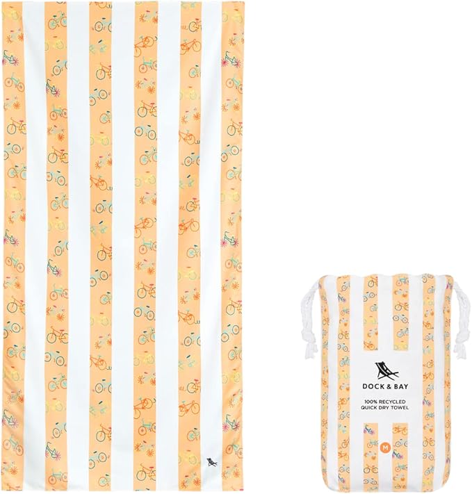 Dock & Bay Beach Towel - Quick Dry, Sand Free - Compact, Lightweight - 100% Recycled - Includes Bag - Kids - Bike Bike Baby, Large (160x90cm, 63x35)