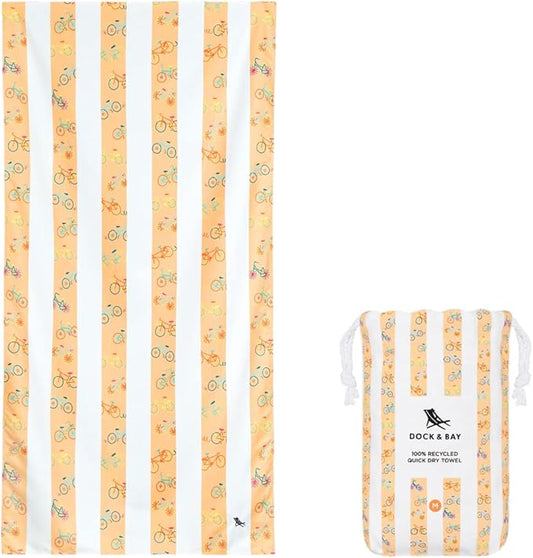 Dock & Bay Beach Towel - Quick Dry, Sand Free - Compact, Lightweight - 100% Recycled - Includes Bag - Kids - Bike Bike Baby, Medium (130x70cm, 51x27)