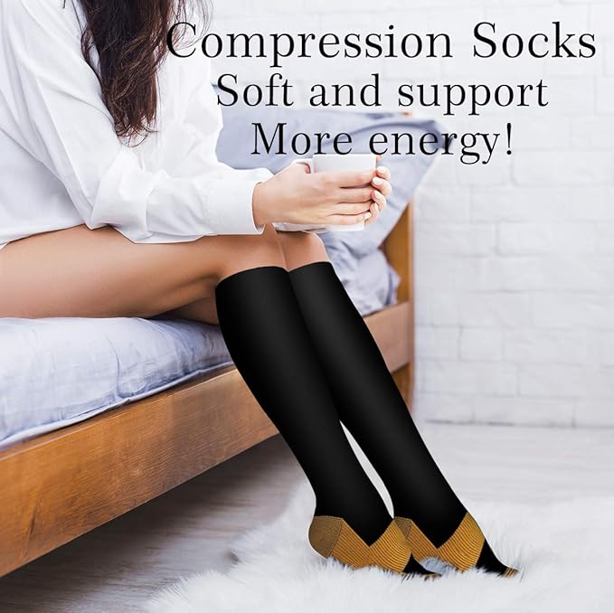 Copper Compression Socks for Women and Men(6 Pairs)-Best Support for Running, Athletic, Nursing, Travel