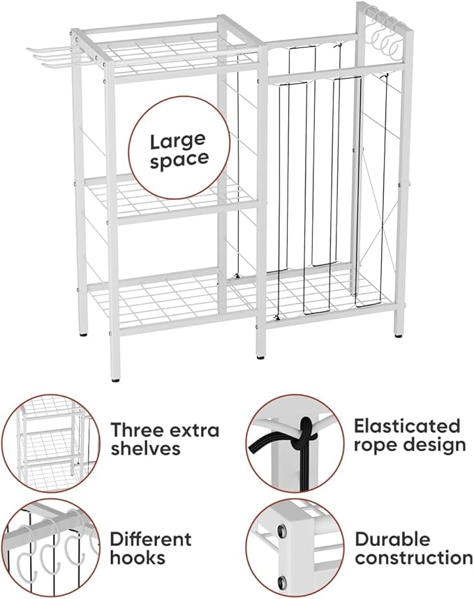 3 Tiers Dumbbells Yoga Mat Storage Rack with Elastic Straps for Kettlebells Foam Roller Resistance Bands Balls, Workout Equipment Organizer Weight Storage Holder with Hooks for Home Gym