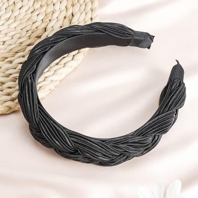 Madison Tyler Thick Headbands for Women | Wide Black Velvet Braided Cute Handmade Makeup Hair Band for Girls Thin Hair | Skincare and Boho Spring Headband for Washing Face