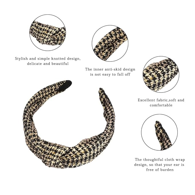 Madison Tyler Headbands for Women | Fashion Boho Headbands Top Knotted With Rhinestones Elastic Workout Hairbands | Outdoor and Party Headbands for Women Non Slip. (BLACK AND GOLD LACE)