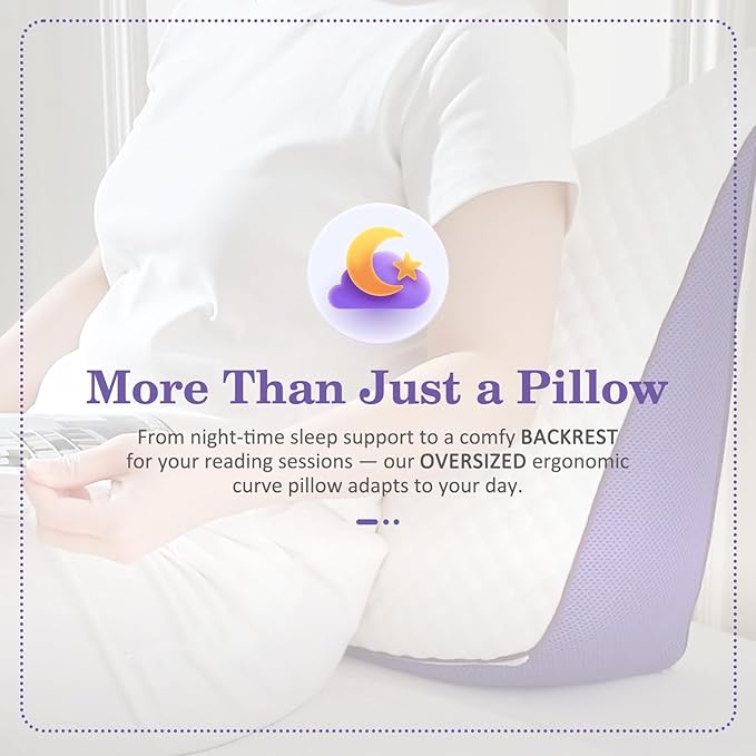 HOMELAB Adjustable Shredded Memory Foam Curve Pillow Queen Size 29"x19", Oversized Crescent Design for Side & Back Sleepers, Doubles as Backrest for Reading, Lounging & Relaxing, Cooling Cover, 1 Pack