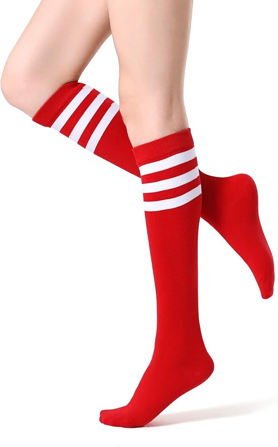 FITRELL Women's Knee High Socks Outdoor Sport Athletic Socks Casual Stripe Tube Socks 1-4 Pack