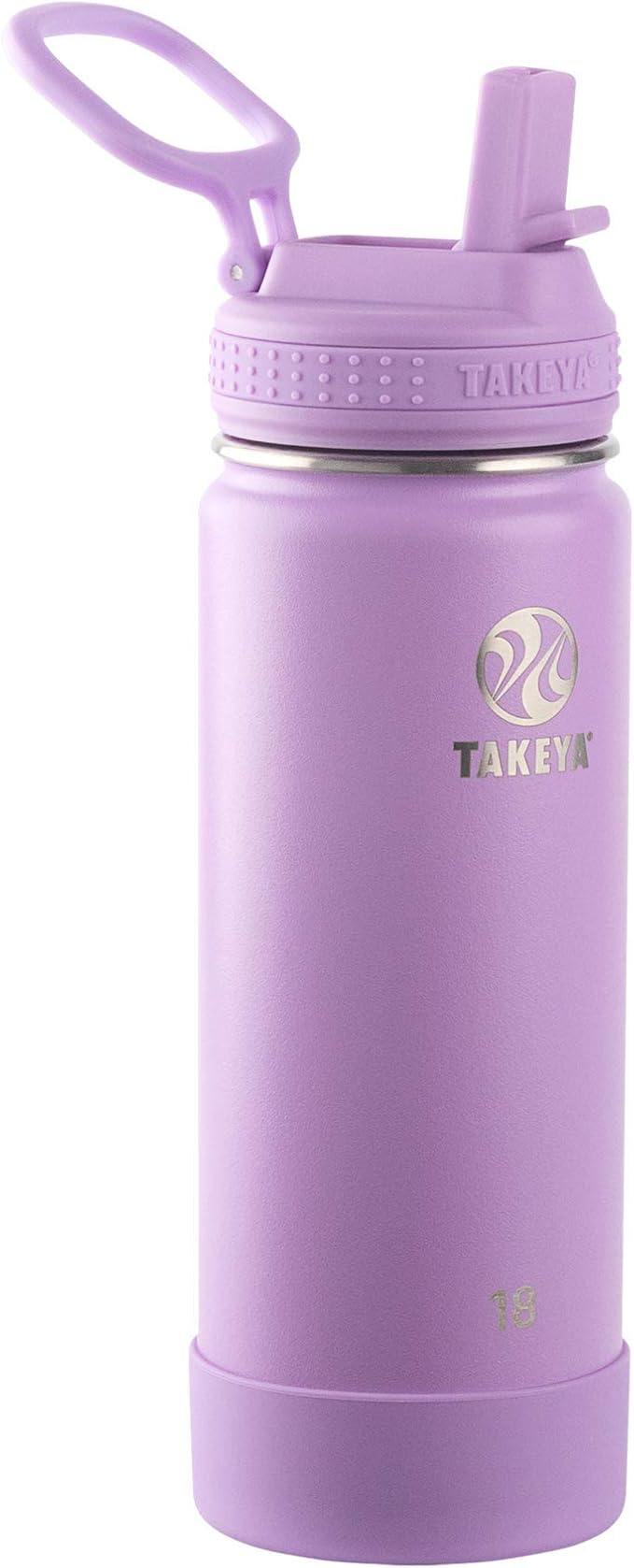 Takeya Actives 18 oz Water Bottle with Straw Lid - Double Wall Stainless Steel Insulation - Dishwasher Safe & BPA-Free - Removable Bumper - Lilac
