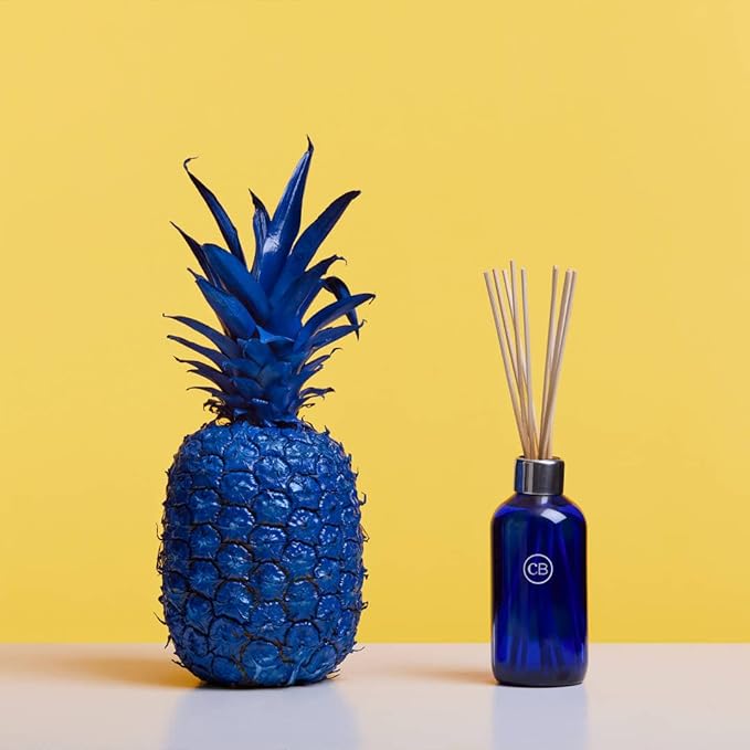 Capri Blue Pineapple Flower Reed Diffuser Set - Includes Reed Diffuser Sticks, Fragrance Oil, and Glass Bottle - Luxury Scented Room Fresheners - Cobalt Blue (8 fl oz)