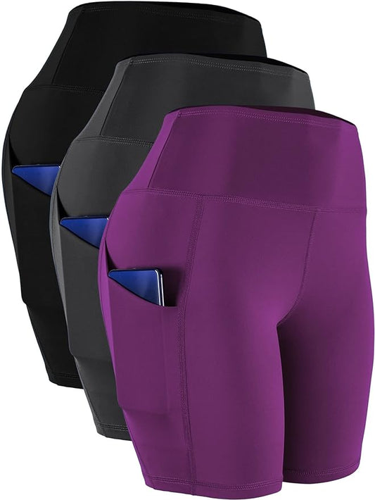 CADMUS Women's High Waist Spandex Yoga Shorts for Bike Running Two Side Pockets