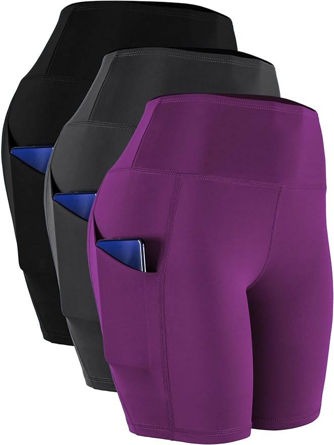 CADMUS Women's High Waist Spandex Yoga Shorts for Bike Running Two Side Pockets