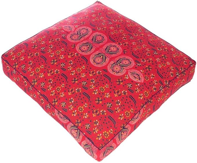 Eyes of India - Mandala Floor Pillow Cover Meditation Cushion Seating Throw Hippie Round Colorful Decorative Bohemian Indian Pouf Ottoman Handmade Cover ONLY (Red, 35" x 35")