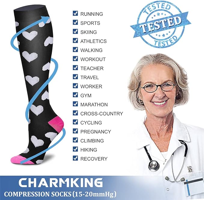 CHARMKING Compression Socks for Women & Men Circulation (8 Pairs) 15-20 mmHg is Best Support for Athletic Running,Hiking