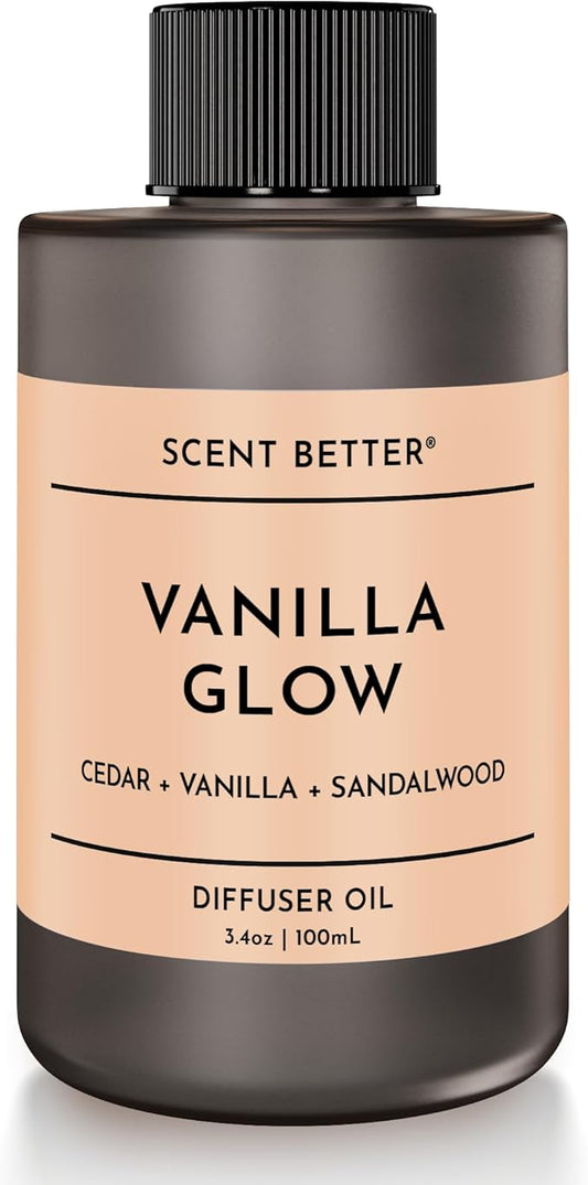Scent Better Vanilla Glow Aroma Essential Oil Blend: an Aromatherapy Blend of Vanilla, Amber, and Sandalwood for Ultrasonic Diffusers & Nebulizers (3.3 Fl Oz, 100 mL)