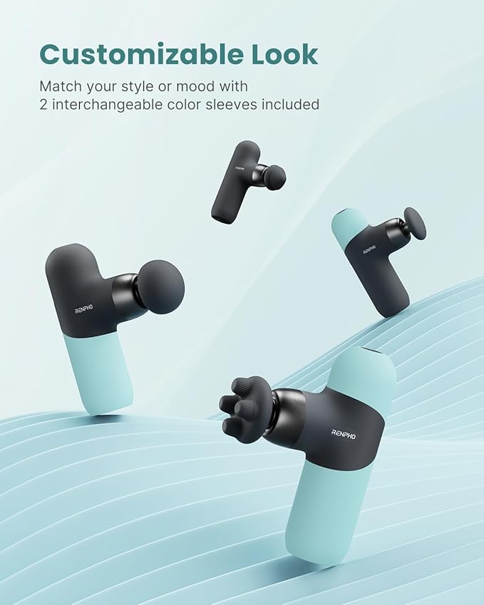 RENPHO Mini Thermal Massage Gun with Heat, Portable Deep Tissue Percussion Massager, Color Silicone Sleeves Travel Size with Carry Case, Mint