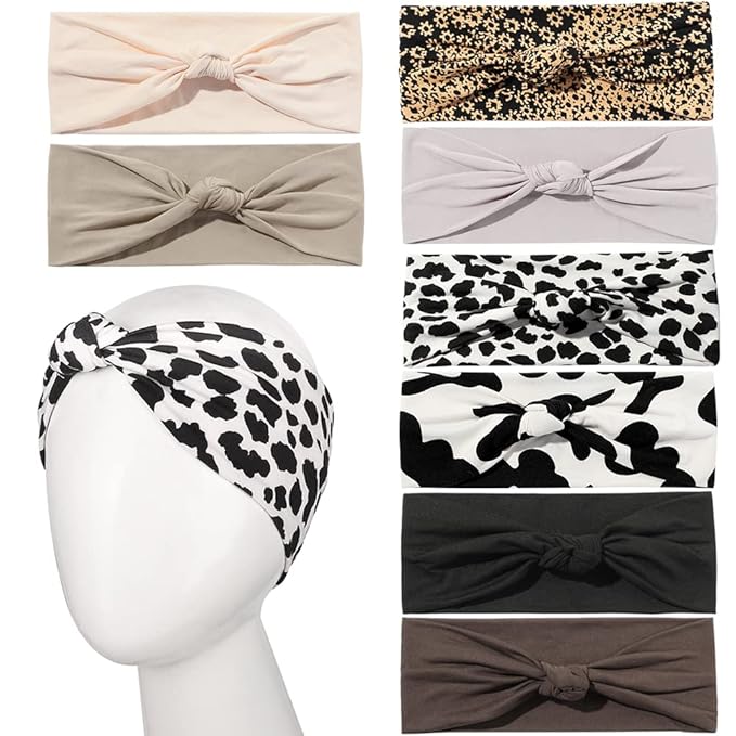 Vercret Knotted Headbands for Women Boho Wide Hair Bands Non Slip Yoga Workout Running Sport Elastic Twist Knot Headband for Girls