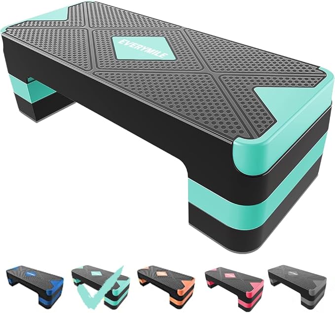 EVERYMILE Aerobic Exercise Step, Adjustable Aerobic Stepper for Exercise, Workout Step Platform, Step Up Box, 26.5" Step Deck with 4” 6” 8” Adjustable Height Risers, Women Home Gym Fitness
