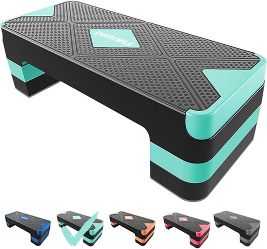 EVERYMILE Aerobic Exercise Step, Adjustable Aerobic Stepper for Exercise, Workout Step Platform, Step Up Box, 26.5" Step Deck with 4” 6” 8” Adjustable Height Risers, Women Home Gym Fitness