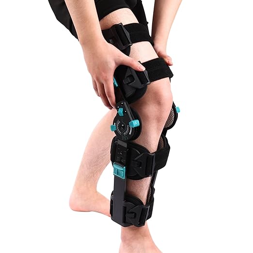 Hinged Rom Knee Brace, Adjustable Post Op Knee Immobilizer for Recovery Stabilization, ACL, MCL and PCL Injury, Medical Orthopedic Support Stabilizer After Surgery for Left and Right Leg