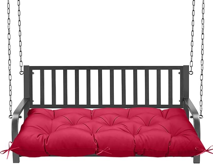 Outdoor Bench Cushion 40inches Waterproof & Fade Resistant Patio Furniture Cushions Tufted Fresh Porch Swing Lounger Loveseat Pads with Straps(Wine red-40x20in)