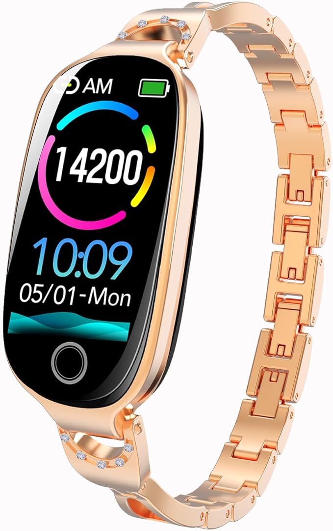 Yihou Fitness Trackers for Women Smart Watch Fitness Watch with Sleep Monitoring Heart Rate Monitor Step Counter Female Health Multiple Sport Modes for Android iOS Steel Gold