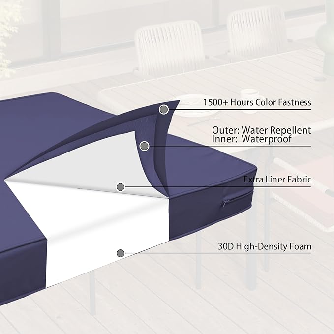 Outdoor Bench Cushion 59 x 18 x 3 Inch, Waterproof Patio Furniture Cushions with Ties, Non-Slip Rectangle Bench Seat Cushion Foam Pad for Garden Sofa Settee Couch Swing, Navy