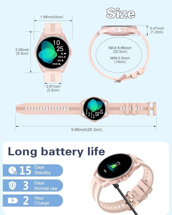 HUAKUA Smart Watches for Women Men (Answer/Make Calls) Compatible with iPhone/Android Phones, Round Smartwatch Digital Watch Fitness Tracker with Heart Rate Monitor Sleep Tracker Waterproof Pink