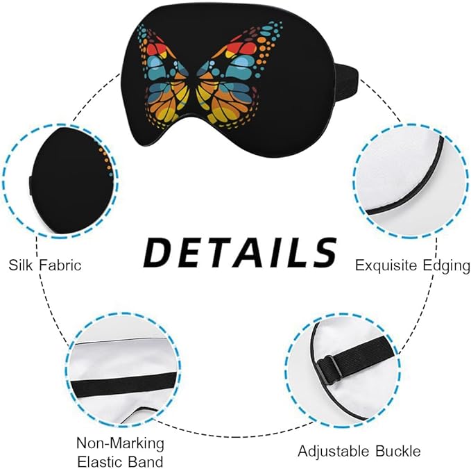 Red Blue Yellow Butterfly Silk Eye Mask Sleep Mask Exquisite Mysterious Butterfly Black Eye Mask with Adjustable Strap Lightweight for Women Work Travel Night Sleep