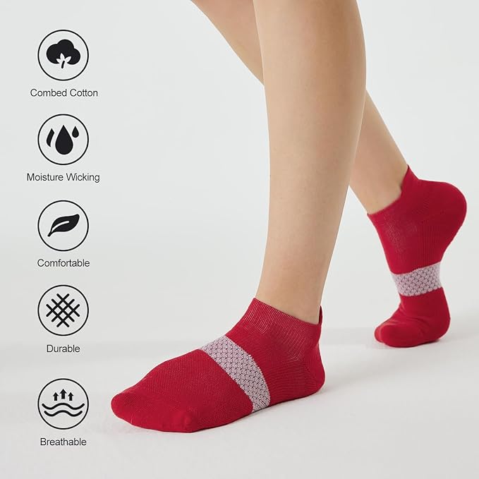 CS CELERSPORT 5 Pairs Women's Ankle Running Socks Cushioned Athletic Sport Socks with Tab